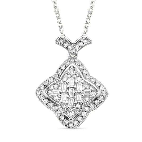 2er Set, Wei&szlig;e Zirkonia Halskette und Ohrringe, Messing, silberfarben image number 3