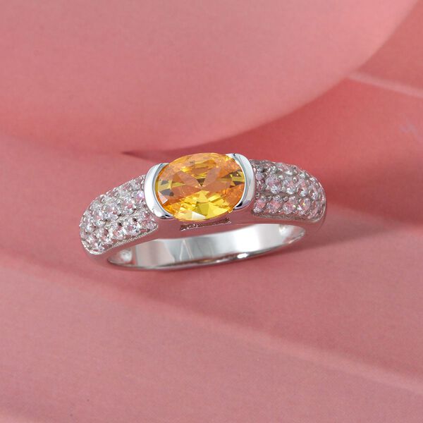 Lustro Stella Gelber Zirkonia, Weißer Zirkonia Ring 925 Silber rhodiniert (Größe 17.00) image number 1