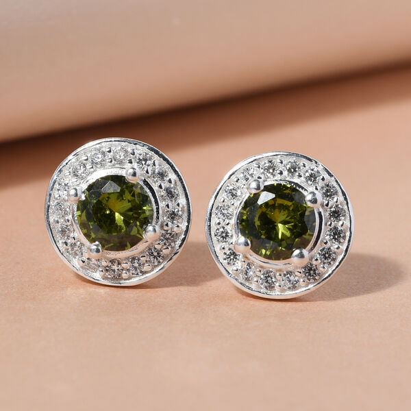 LUSTRO STELLA - Peridot Zirkonia und wei&szlig;e Zirkonia-Halo-Ohrstecker in Silber, 2,06 ct. image number 2