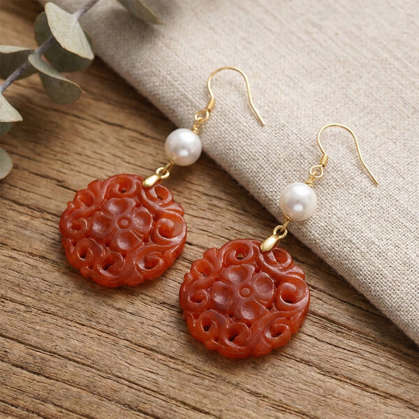 D'Joy rote Jade und chinesische Akoya-Perle Ohrringe image number 1