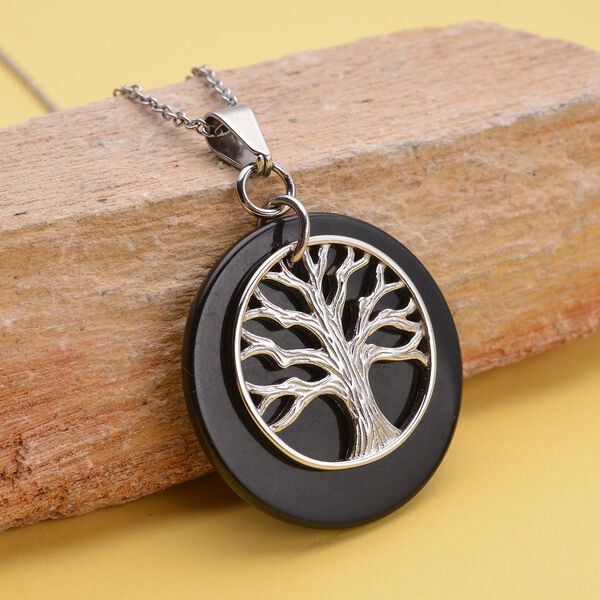 Schwarz gefärbter Achat-Anhänger mit Kette, reiner Edelstahl ca. 19,50 ct image number 3