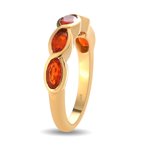 Mexikanischer Kirschfeuer Opal 5-Stein-Ring, 925 Silber vergoldet  ca. 0,78 ct image number 5