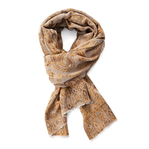 Luxuriöser Merino-Seide Jacquard-Schal, 70 x 200 cm, Aprikose image number 4