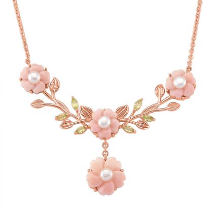 D'Joy Peridot, Nat&uuml;rlicher Rosa K&ouml;nigsmuschel Perle (15x15mm) Halskette ca. 45 cm 925 Silber Ros&eacute;gold Vermeil