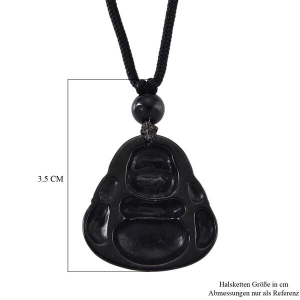 Majest&auml;tischer W&auml;chter - Schwarzer Jadeit-Buddha Halskette Flexibles (ca. 66 cm) ca. 18,00 ct. image number 6