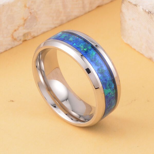 Simulierter Opal Ring, Edelstahl vergoldet, ca. 1.00 ct image number 2