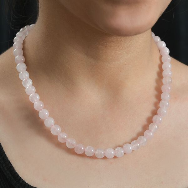 Rosenquarz Halskette ca. 45 cm+ 5 cm Extender,  Edelstahl ca. 220,00 ct. image number 2