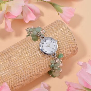 Strada Gr&uuml;ner Aventurin-Perlenuhr, Japanisches Uhrwerk, Legierungsgeh&auml;use, Wei&szlig; mit schwarzen Ziffern