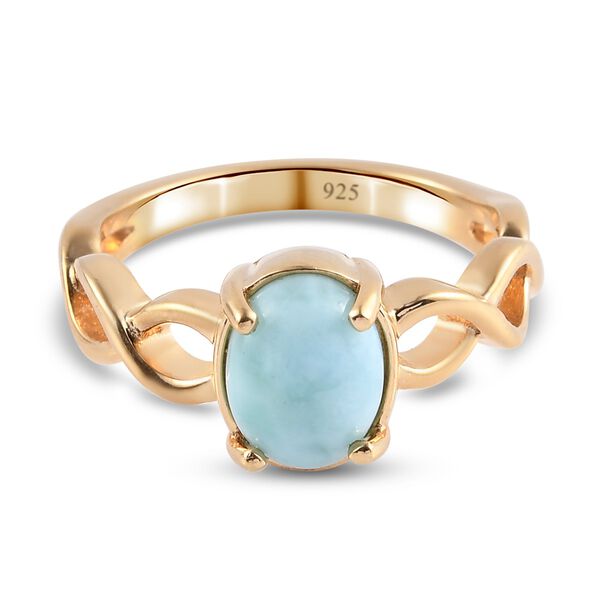 Larimar Solit&auml;r Ring 925 Silber 585 Vergoldet