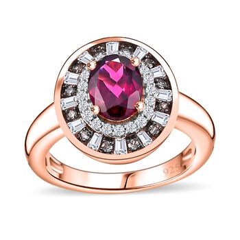 Rhodolith Granat, wei&szlig;er und Champagner Zirkon Ring - 2,37 ct.