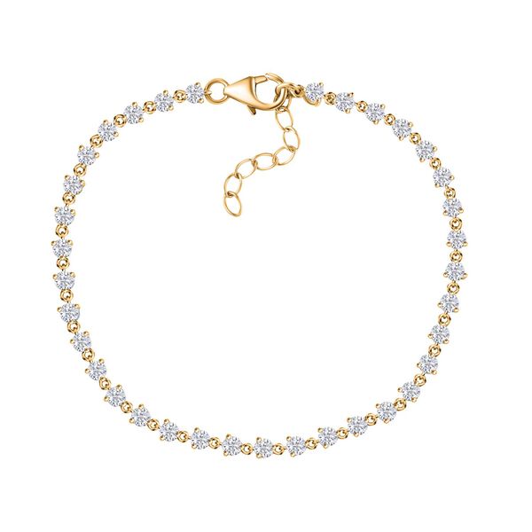 Moissanit Armband, 19 cm, 925 Silber 750 Gelbgold Vermeil - 3,68 ct.