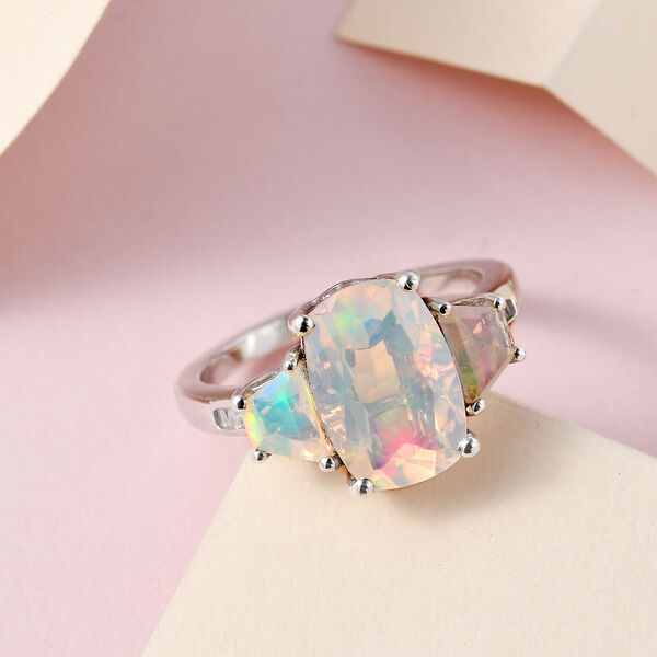 Nat&uuml;rlicher, &auml;thiopischer Welo Opal Ring, 925 Silber platiniert, ca. 3.35 ct image number 1