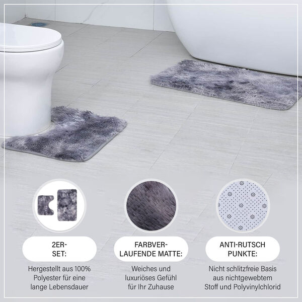 2er Set - Verlauf-Pl&uuml;sch-Matten mit Anti-Rutsch-R&uuml;ckseite, Grau image number 1
