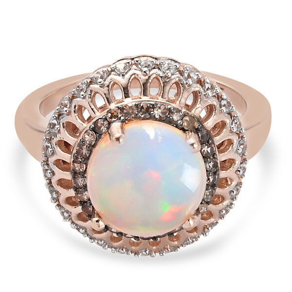 Nat&uuml;rlicher &Auml;thiopischer Opal und Brauner Zirkon Ring 925 Silber ros&eacute;vergoldet  ca. 2,17 ct image number 2