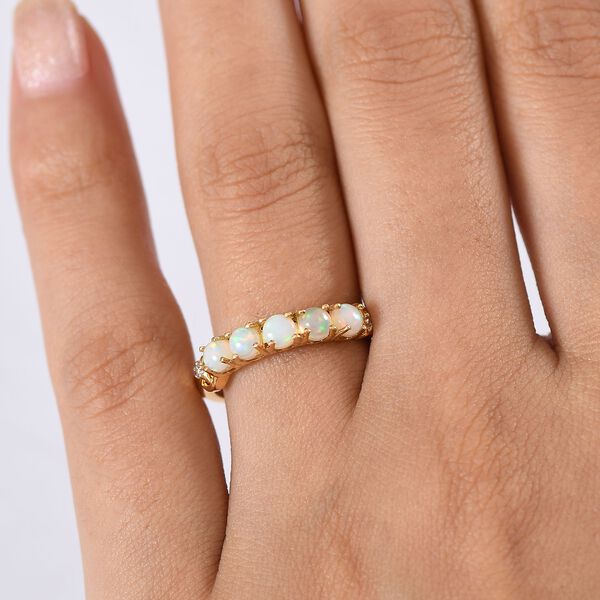 D'Joy AA Natürlicher, äthiopischer Welo Opal, Weißer Zirkon Ring 925 Silber Gelbes Gold (Größe 20.00) ca. 0,62 ct image number 3