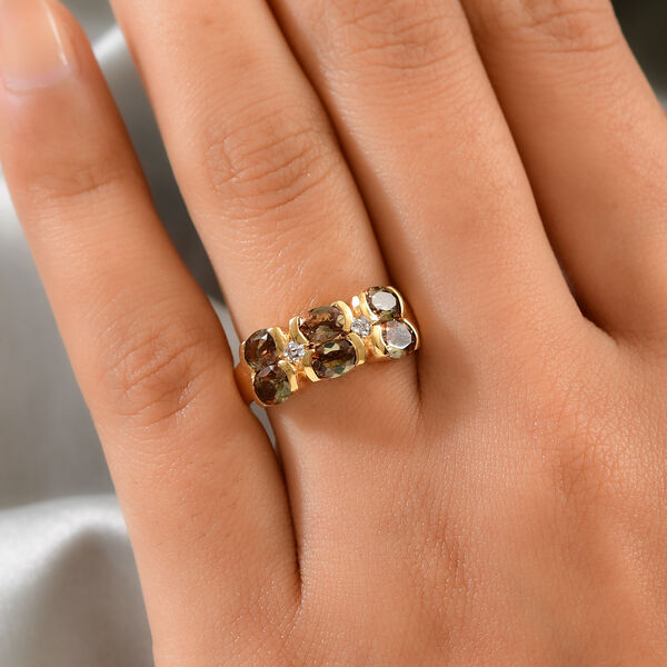 Nat&uuml;rlicher Jenipapo Andalusit und Zirkon Ring 925 Silber Gelbgold Vermeil  ca. 2,08 ct image number 3