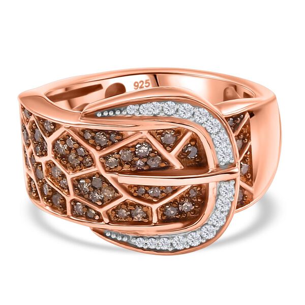 Nat&uuml;rlicher Champagner Diamant Ring 925 Silber 750 Ros&eacute;gold Vermeil (Gr&ouml;&szlig;e 18.00) ca. 0,50 ct