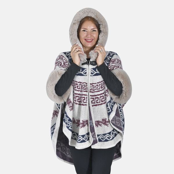 LA MAREY - Kunstfell Poncho mit Kapuze, One Size, 80x110cm, Weiß image number 5