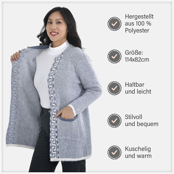 Cardigan Damen mit 2 Taschen, blau und und wei&szlig; image number 6