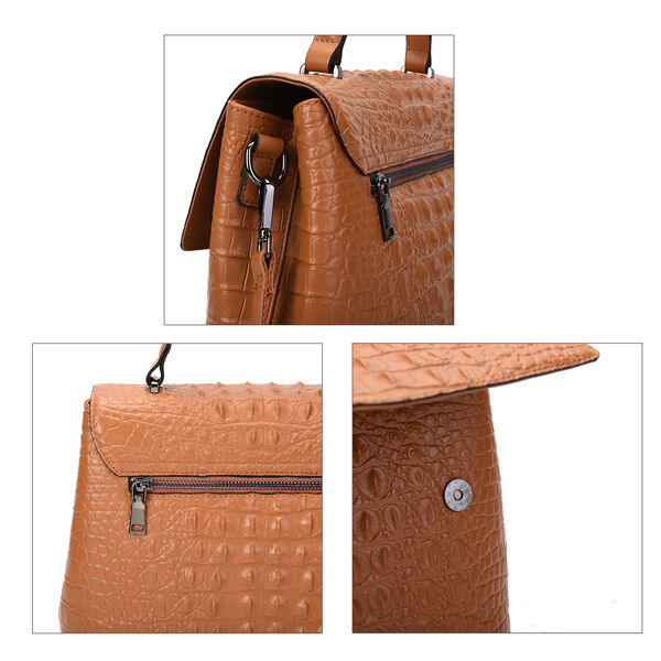 Schultertasche aus 100% echtem Leder mit Kroko-Prägung und abnehmbarem Riemen image number 4