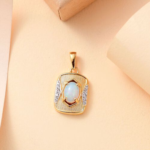 AA Natürlicher, äthiopischer Welo Opal, Weißer Zirkon Anhänger 925 Silber vergoldet ca. 0.60 ct image number 1