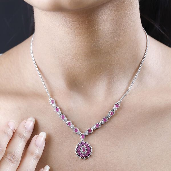 Afrikanischer Rubin (Fissure gefüllt) Halskette ca. 45 cm 925 Silber platiniert ca. 3,13 ct. image number 3