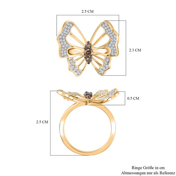 GP Italian Garden Kollektion- Wei&szlig;er, Champagner Diamant und blauer Saphir-Ring, 925 Silber Gelbgold Vermeil - 0,51 ct, image number 6