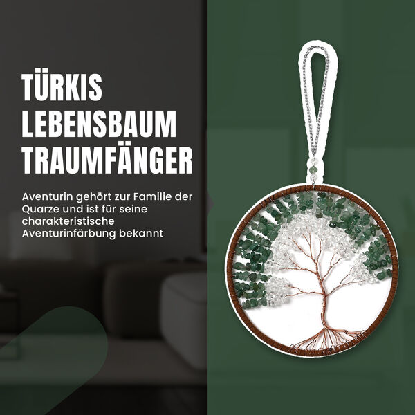 Handgefertigter Traumfänger mit grünem Aventurin aus Kupferdraht, 16 cm, Grün image number 1