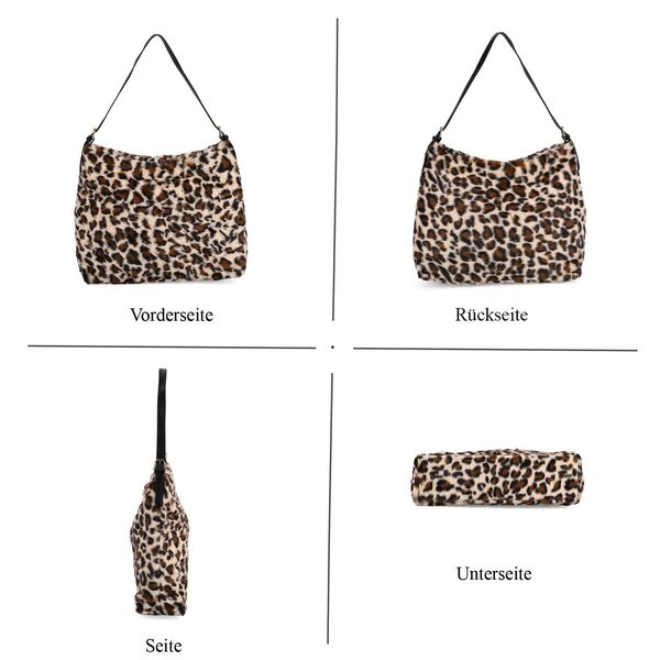 Leopardenmuster-Fellimitat-Tasche, 46x11x35 cm, Braun-Beige image number 5