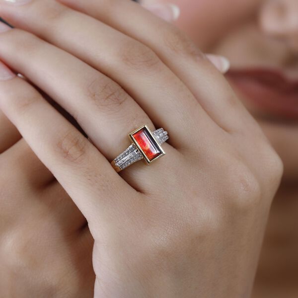 Kanadischer Ammolit, weißer Zirkon Ring, 925 Silber vergoldet (Größe 18.00) ca. 1.90 ct image number 3