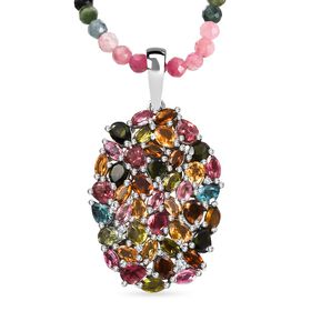 Multi-Turmalin und Zirkon Anhänger mit 50cm Kette - 39,67 ct.