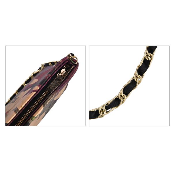 Luxury Edition: Seidenbrokat Handtasche mit Echtem Leder und Satin Geschenbox, RFID, Beere image number 4