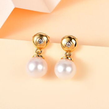 S&uuml;&szlig;wasserperlen und Zirkon Ohrringe - 7,36 ct.