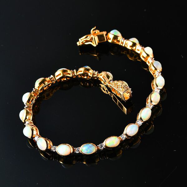 Nat&uuml;rliches, &auml;thiopisches Welo Opal und wei&szlig;es Zirkon-Armband, ca. 19 cm, 925 Silber vergoldet ca. 7.35 ct image number 2