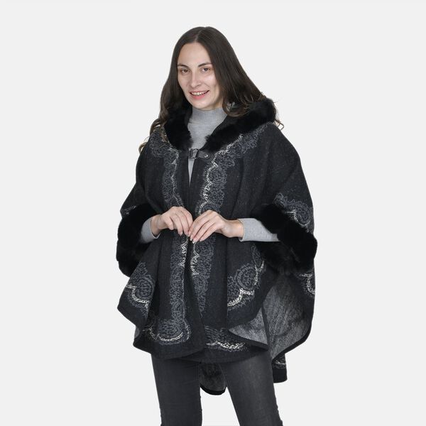 TAMSY - Designer Kunstfell Ruana, Schwarz image number 4