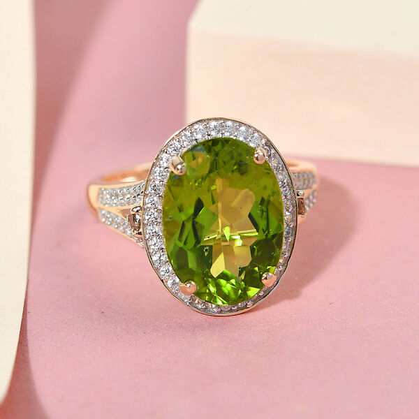 AA nat&uuml;rlicher Peridot, Champagner Diamant und Zirkon-Ring, 375 Gelbgold  ca. 6,19 ct image number 2