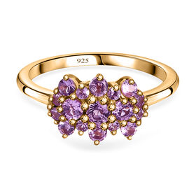Lila Saphir Cluster Ring, 925 Silber vergoldet, 0,83 ct.