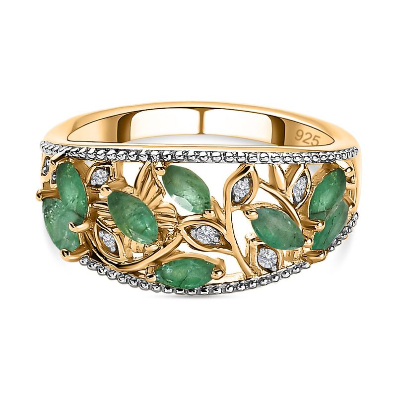 Sambischer Smaragd, Weißer Zirkon Ring, 925 Silber Gelbgold Vermeil (Größe 18.00) ca. 0.98 ct image number 0