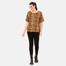 TAMSY - bedrucktes Top mit Leopardenmuster, Größe 42, Senfgelb und Schwarz