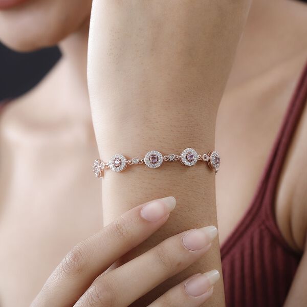Lila Spinell, weißer Zirkon Armband, ca. 19 cm 925 Silber rosévergoldet ca. 5.71 ct image number 3