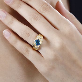 Pfau Quarz Triplette, Wei&szlig;er Zirkon Ring 925 Silber 750 Gelbgold Vermeil (Gr&ouml;&szlig;e 17.00) ca. 1,79 ct