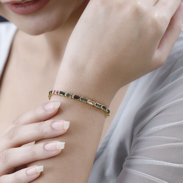 Mehrfach-Turmalin, Weißer Zirkon Armband ca. 19 cm 925 Silber Gelbgold Vermeil ca. 9.64 ct image number 2