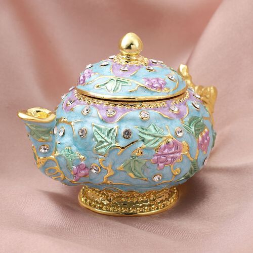 Tablettendöschen mit weißen Kristallen, emailliert, hellblau, 9x6 cm, Teekanne image number 1