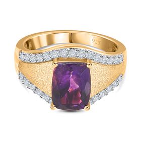 AAA Marokkanischer Amethyst, Weißer Zirkon Ring, 925 Silber Gelbgold Vermeil, (Größe 20.00) ca. 3.14 ct