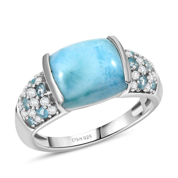 D'Joy Larimar, Blauer Apatit Ring 925 Silber rhodiniert (Gr&ouml;&szlig;e 19.00) ca. 6,19 ct image number 4