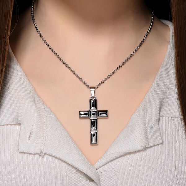 Kreuz Anhänger mit Kette, Reiner Edelstahl, ca. 50 cm, Silberfarben image number 1