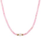 Muschelkernperle-Halskette mit Rosenquarz, verstellbar 40+10cm, goldfarben