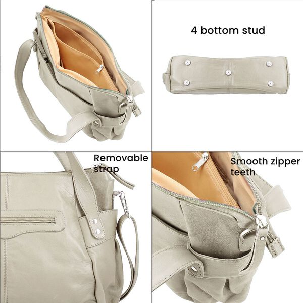 100% Echtleder Weekender Reisetasche mit RFID-Schutz, 43x28x33 cm, Beige image number 7