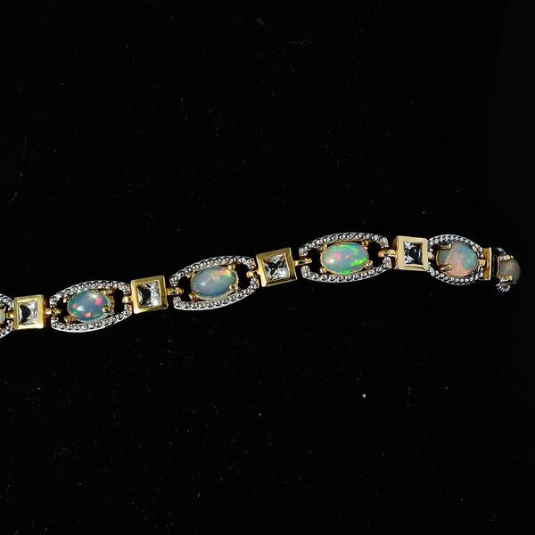 AA Nat&uuml;rlicher, &auml;thiopischer Welo Opal, Wei&szlig;er Topas Armband ca. 20 cm 925 Silber Gelbgold Vermeil ca. 5,59 ct. image number 3