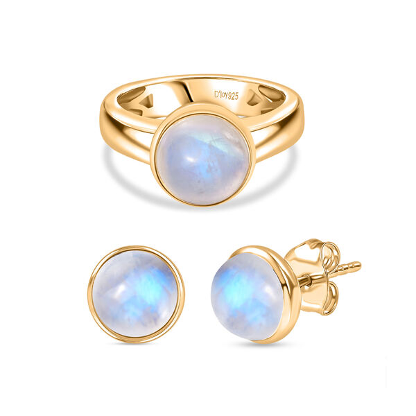 D'Joy AA Regenbogen Mondstein Ring und Ohrringe